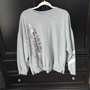 Free People Movement Gray Graphic Oversized Sweatshirt with pockets